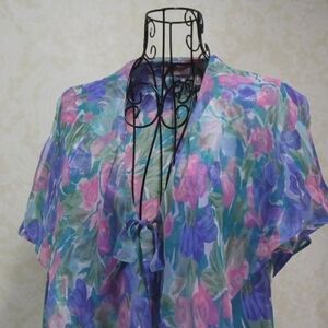 VICTORIA'S SECRET VINTAGE Gold Label Sheer Floral with Ruffles Robe -S